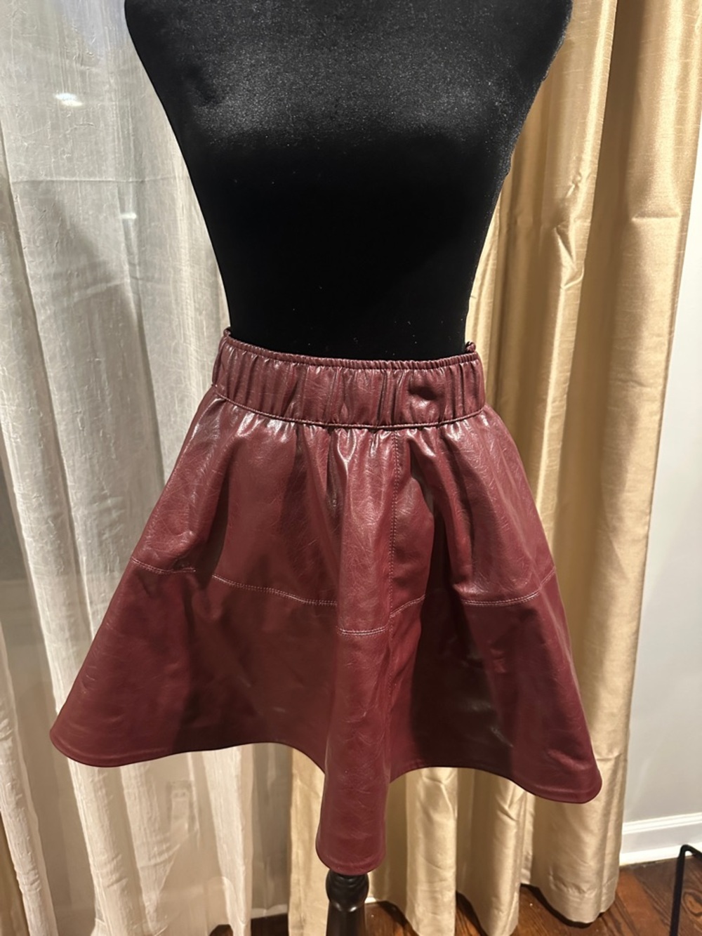 H&M Burgundy Faux Leather Skater Skirt